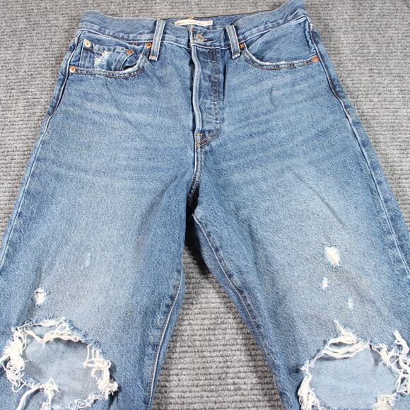 Levi’s Jeans Womens 30x27 Blue Ribcage Straight Ankle High Rise Distressed - Picture 3 of 11